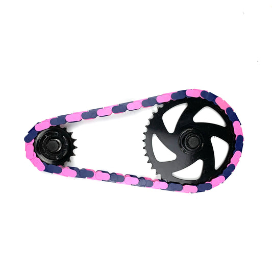 BMX Parts on Sale – Blue & Pink Two Tone Chain Caps from Insane Chains, ideal for upgrading your BMX bike style.