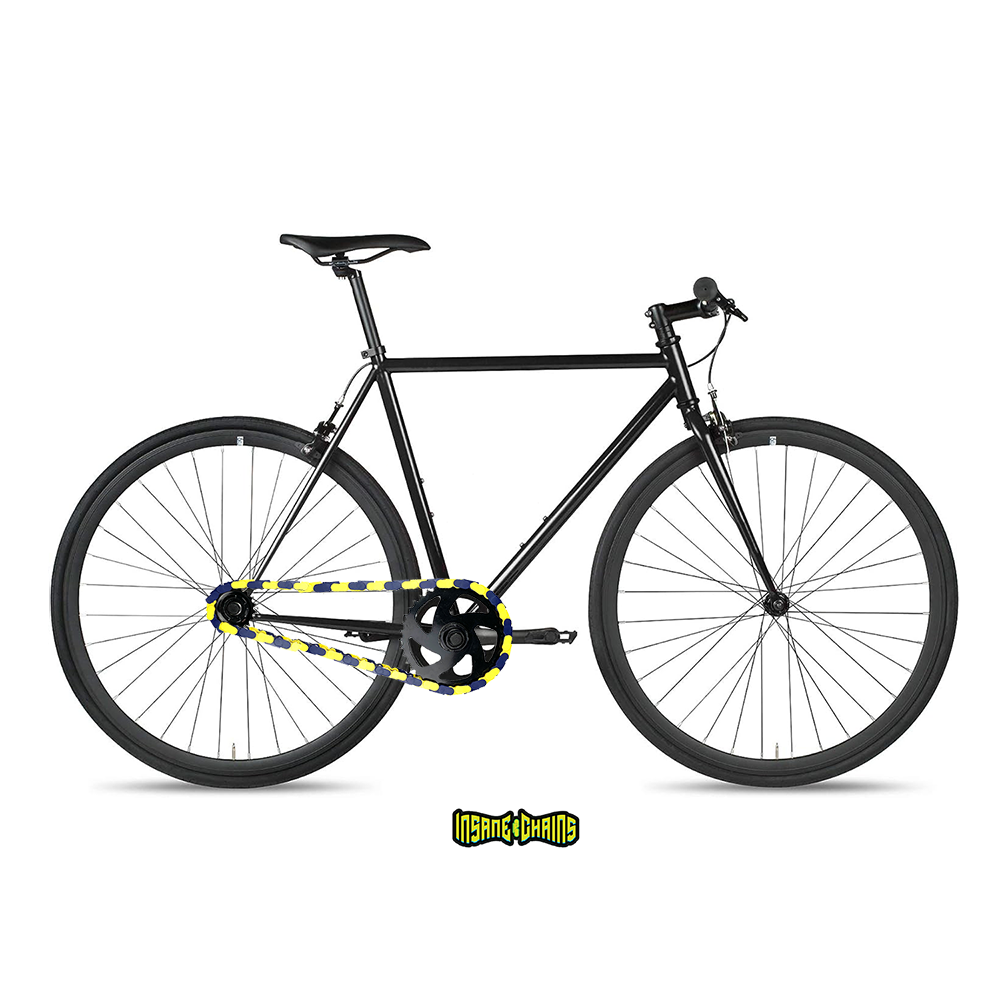 Chain Fixed Gear bike featuring Blue & Yellow Two Tone Insane Chains for a vibrant, stylish ride.
