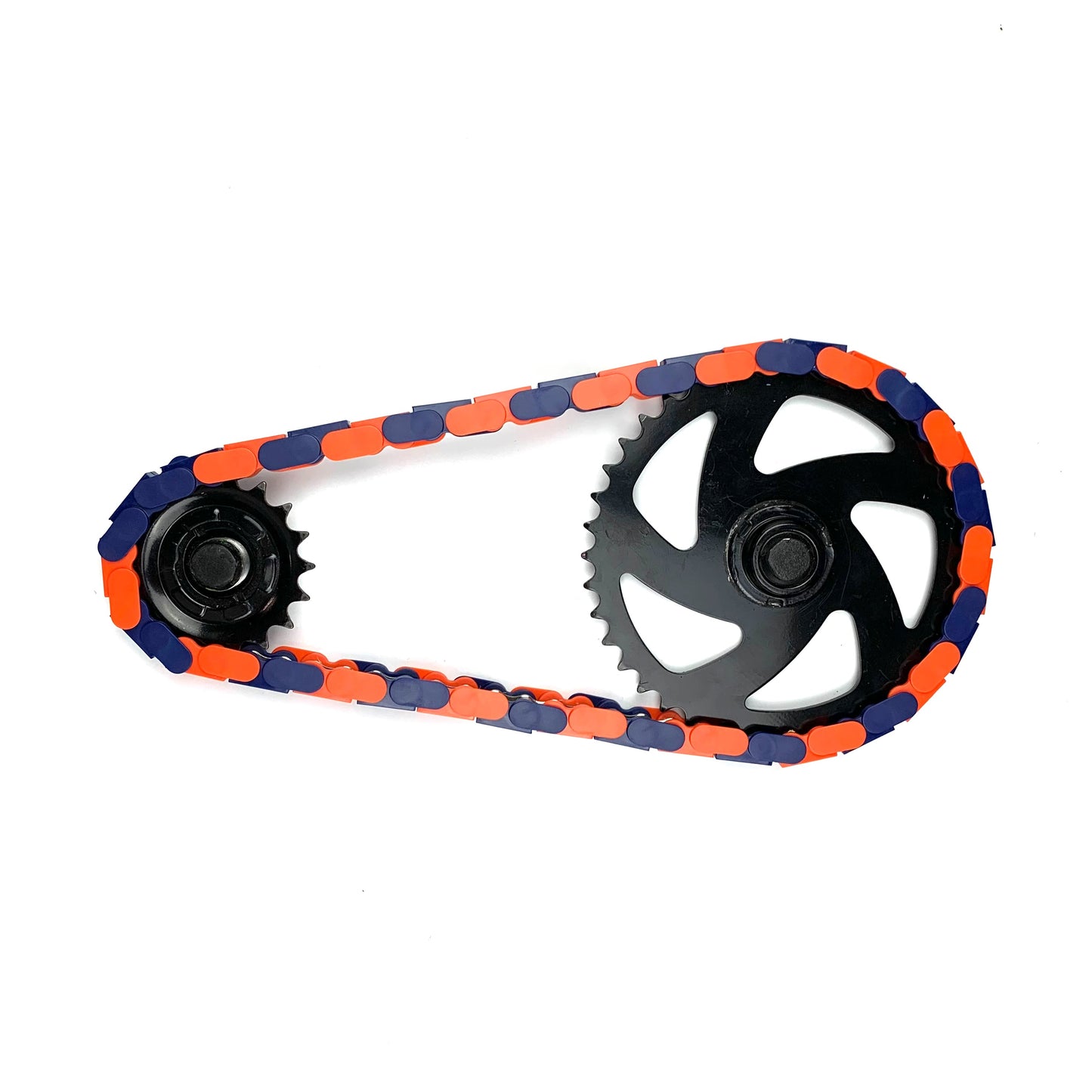 Bike Chain Cover featuring a blue and orange two-tone design for a bold look while cycling.