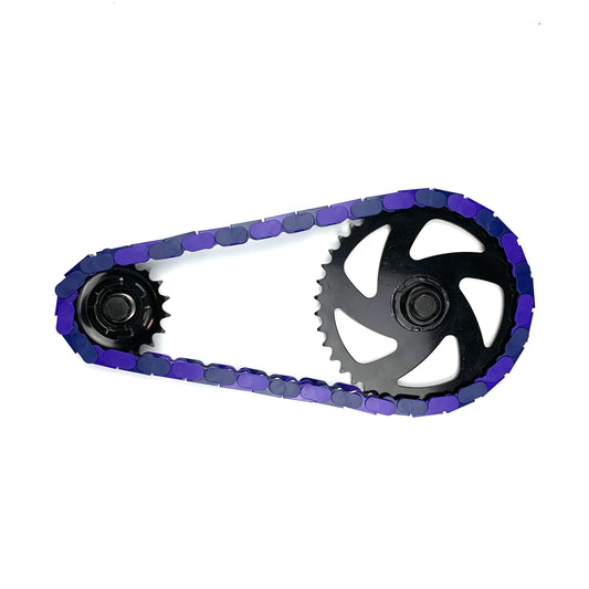 SE Bike Chain in blue and purple two-tone design, showcasing bold snap-on caps for a standout bike accessory.