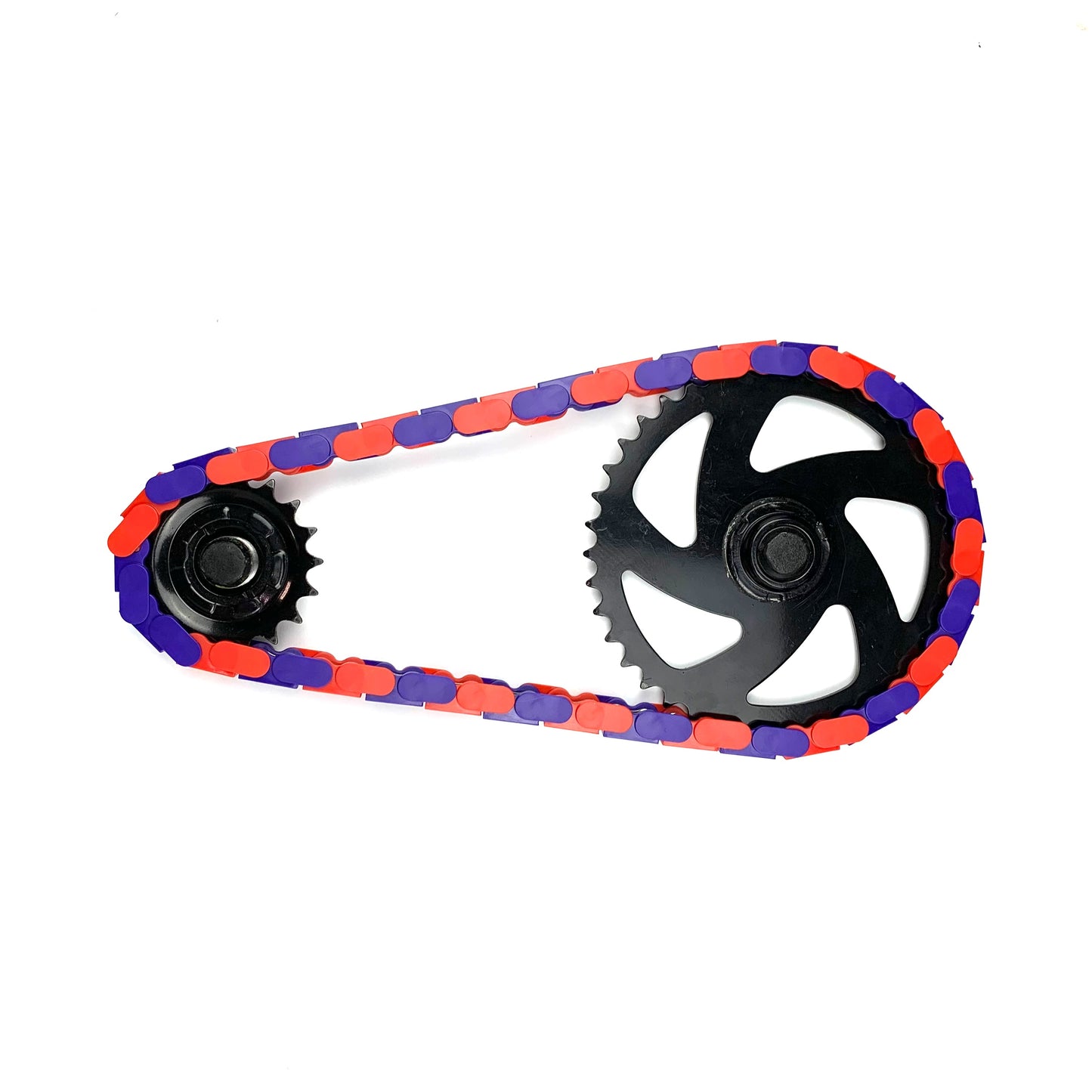 Bike Chain Cover – Purple & Red Two Tone Insane Chains with black gears and chain design.