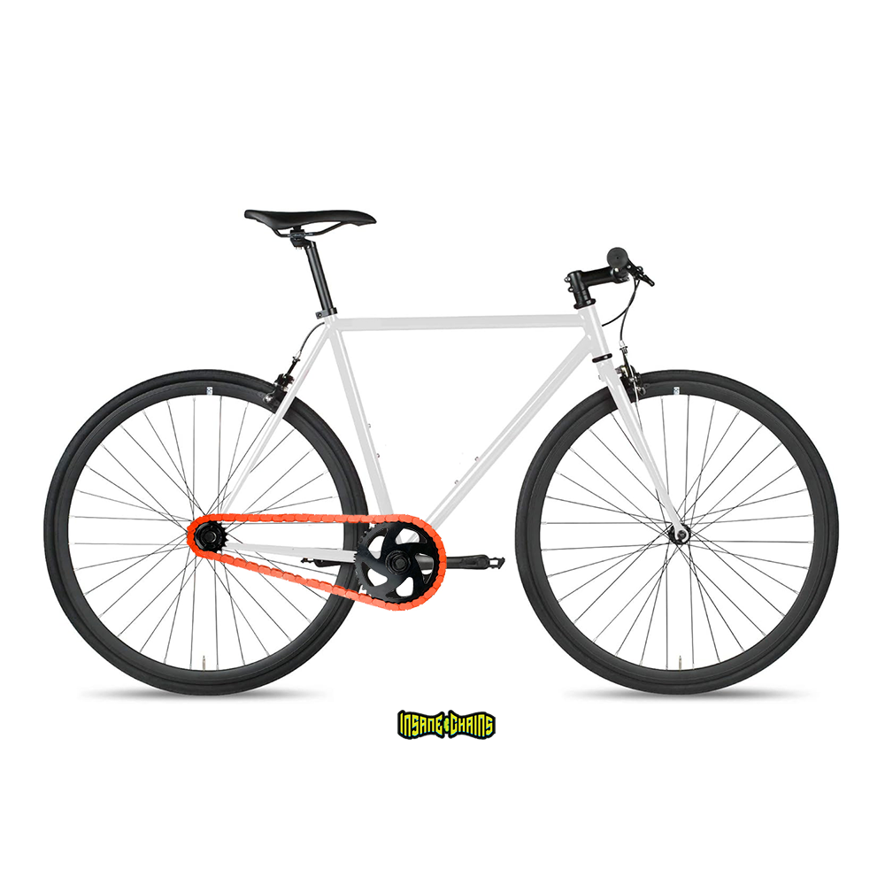 BMX Bikes with Pegs featuring Insane Chains Orange snap-on chain caps for customization and style.