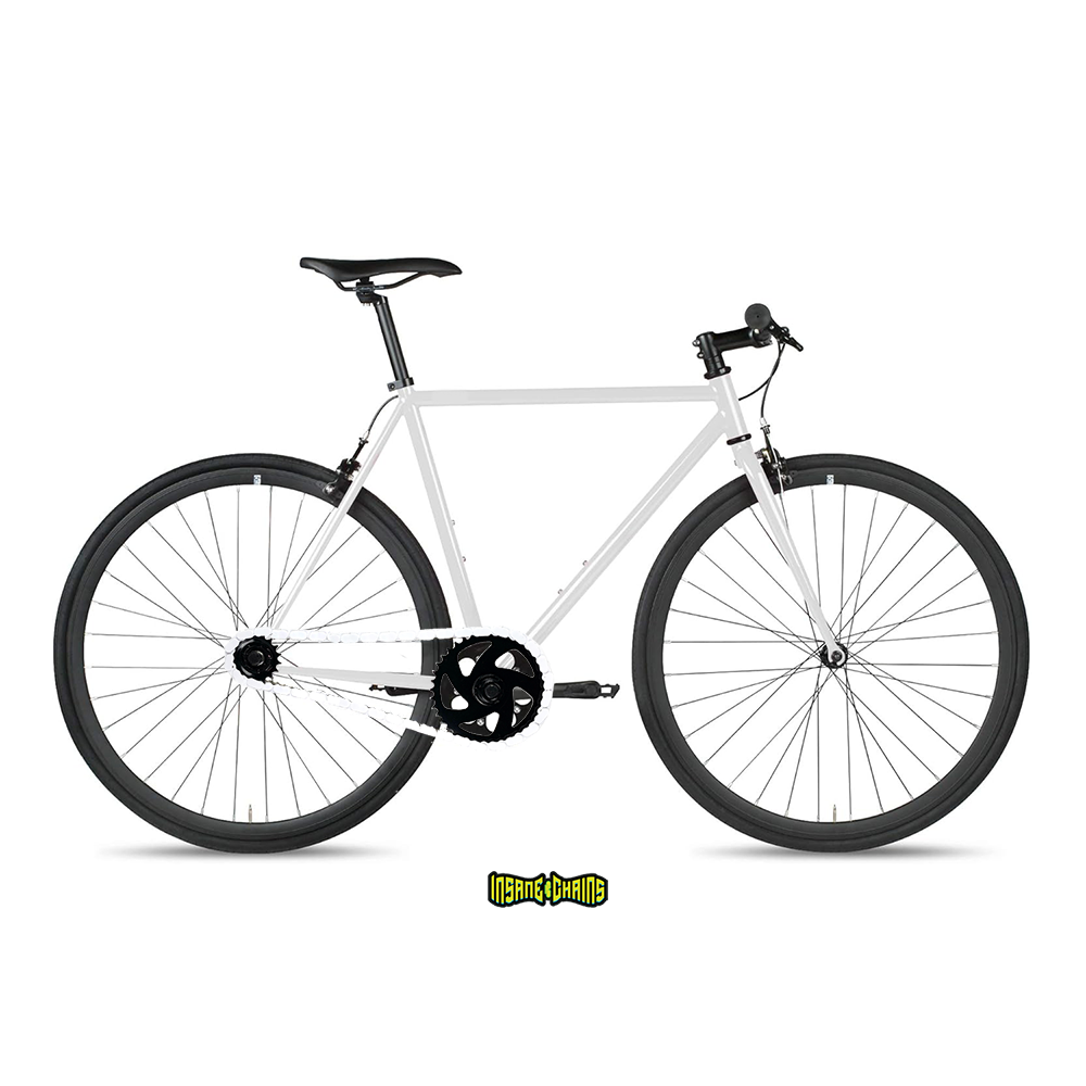 BMX Bikes Best Brands white bike with black wheels, perfect for riders looking to enhance their style with Insane Chains.