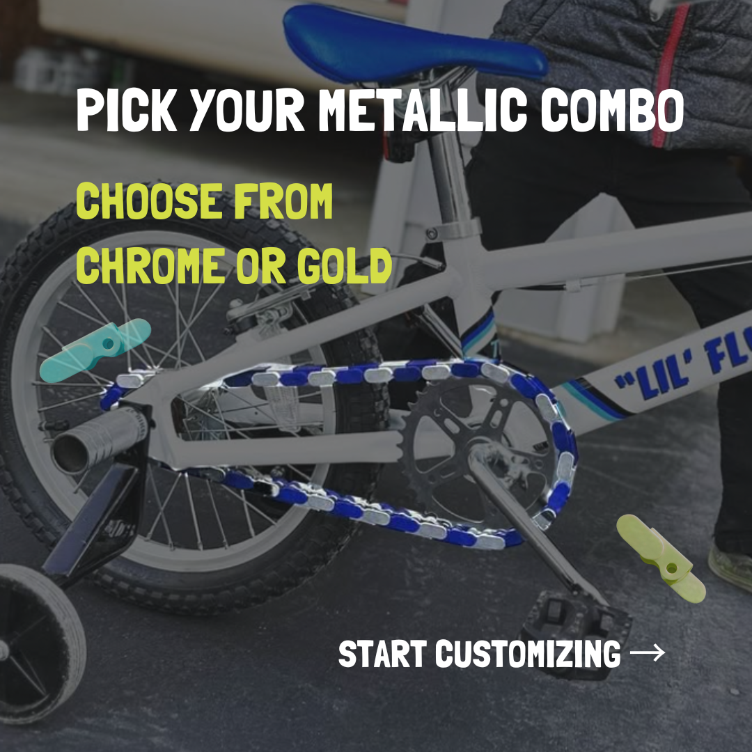 Bicycle 14 Inch with metallic chain customization options on a blurred background
