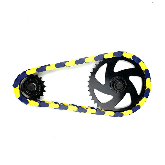 Chain Fixed Gear with Blue & Yellow Two Tone design showcasing a stylish, vibrant setup for bikes.