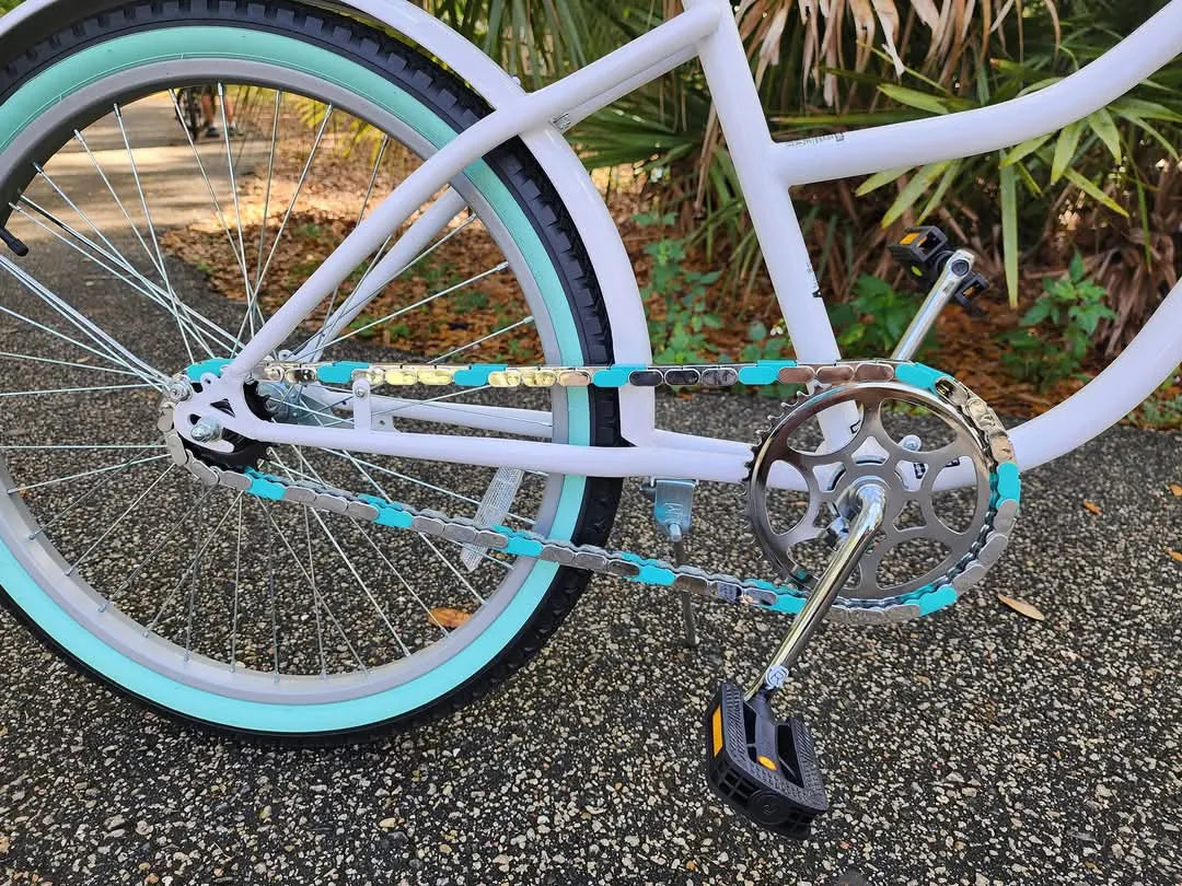 Chrome & Teal Chain Caps