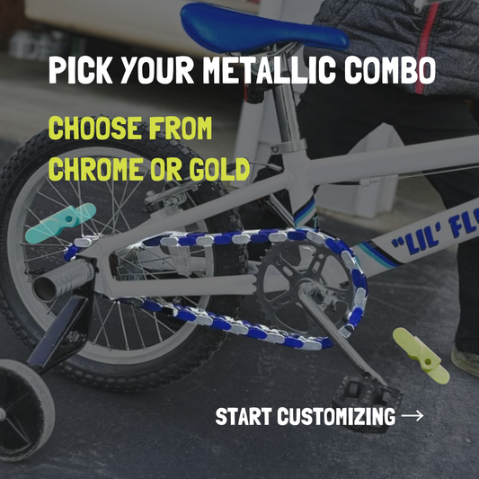 Bicycle 14 Inch with metallic chain customization options on a blurred background