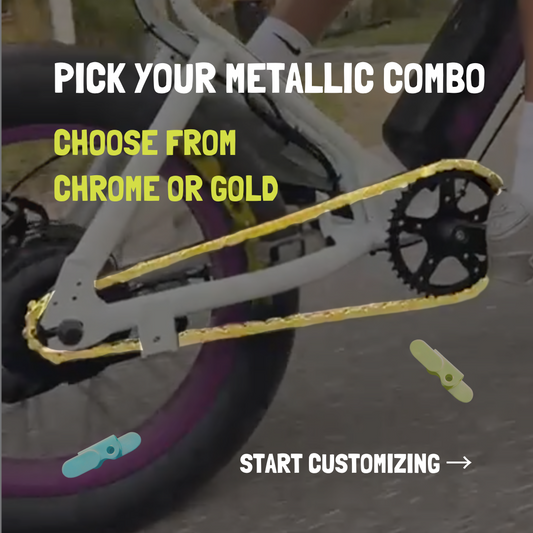Electric Bikes for Teens & Adults showcasing a chain customization with color options