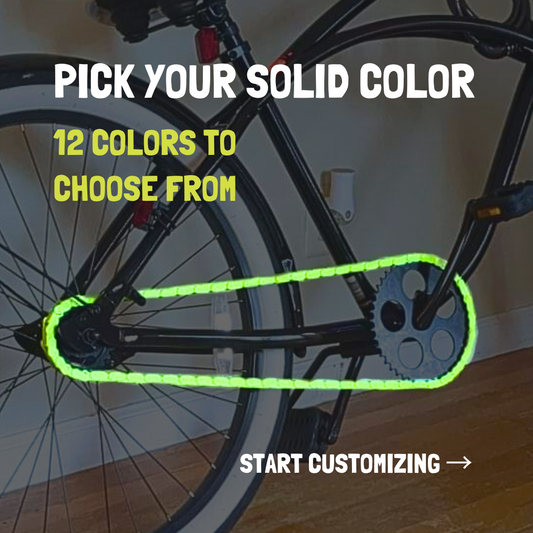 Cruiser bicycles with colorful Insane Chains applied to the chain for a stylish look and protection.